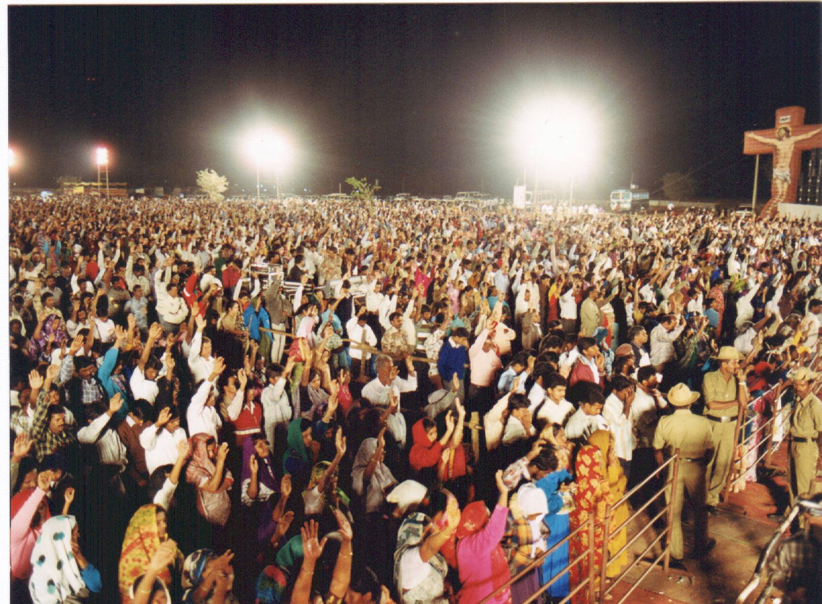 Massive night gathering at Dr. K.A. Paul's gospel crusade in Bangalore, India, 1999
